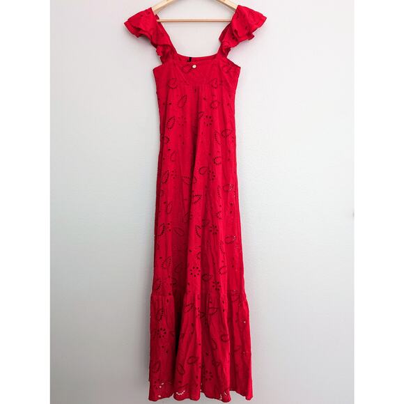 Liu Jo Milano Red Maxi Dress IT 38 US 2 Cotton Sleeveless Elegant Italian Long - Picture 3 of 10